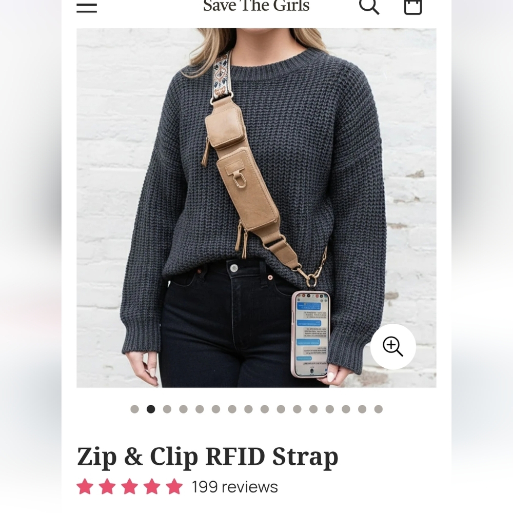 The Girls Black Phone Holder with Tan Strap